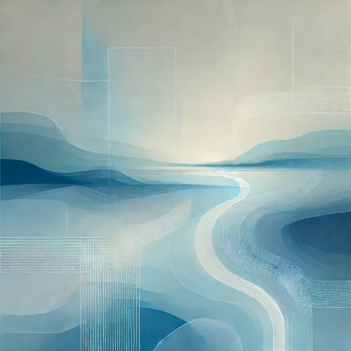 DALL·E 2024-12-23 15.19.41 - An abstract painting dominated by shades of blue and light blue, featuring soft, flowing patterns that evoke a sense of tranquility and calm. The comp